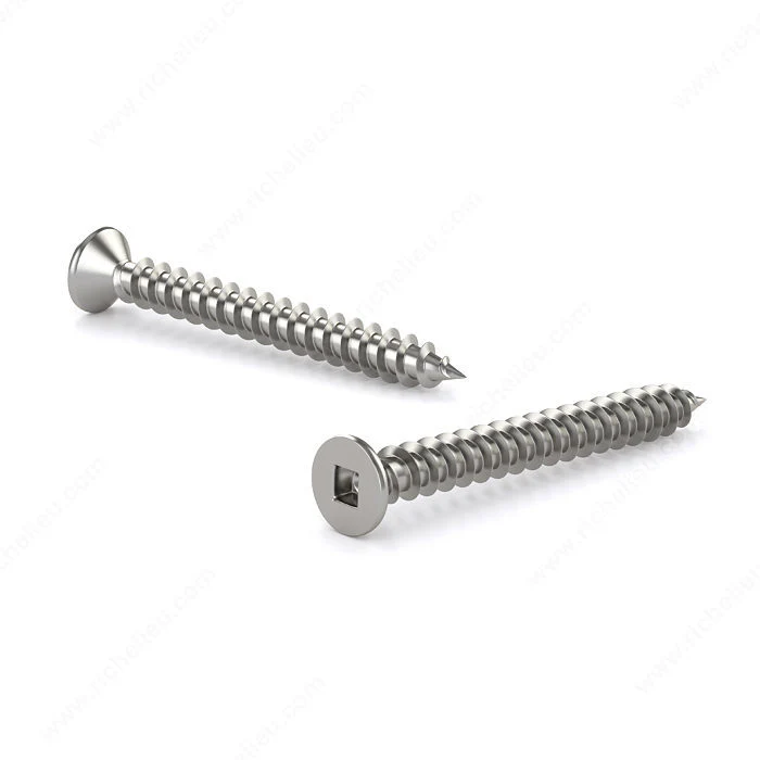Vis à métal en acier inoxydable, tête plate, empreinte carrée, filet autotaraudeur, pointe type A - 100 unités