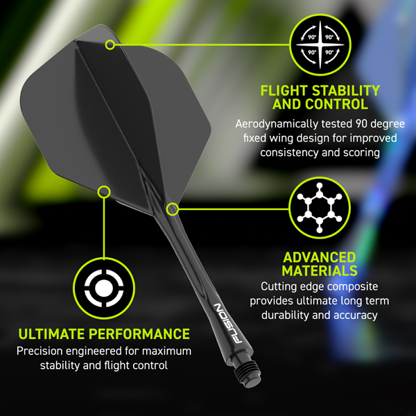 Combi Ailette&Tige Winmau Fusion Solid Black Shape 34mm – Image 3